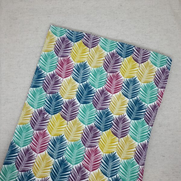 Pochette textile format A4 motif feuilles colorées recto fermée